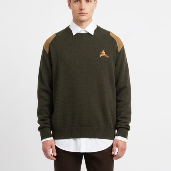 Vintage Other - Vtg Rydale UK hunter green wool blend tan suede detail crew neck sweater XXL